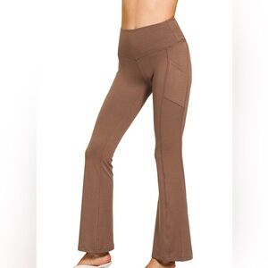 NEW🤎Zenana Brushed Microfiber Flare Leggings Brown Small